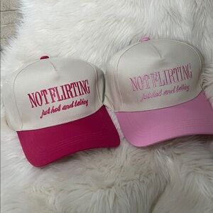 NOT FLIRTING Just Hot & Talking trucker Hat  Embroidered fuchsia pink 2 for $40